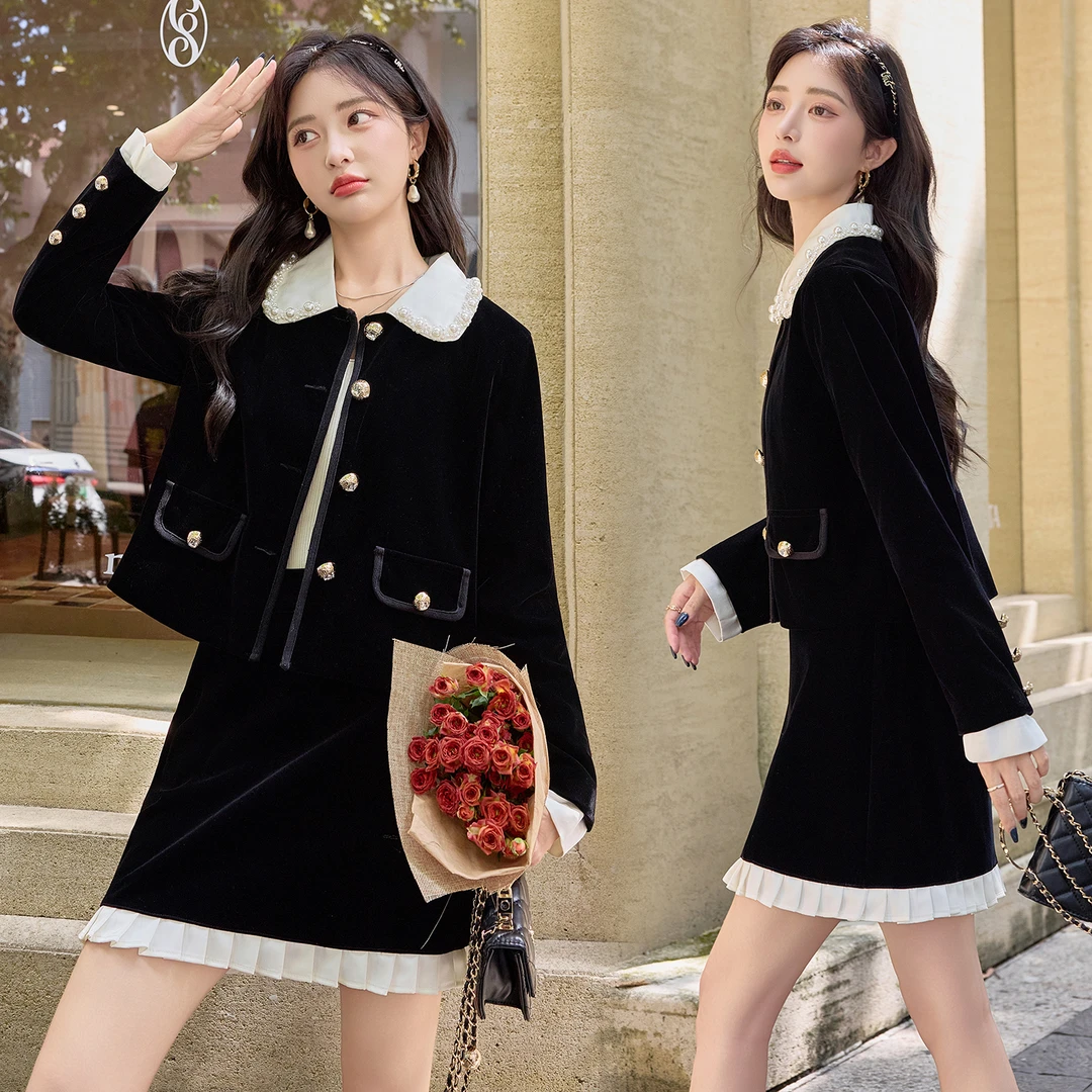 法式小香风重工钉珠套装裙女2025秋冬新款名媛风气质半身裙两件套