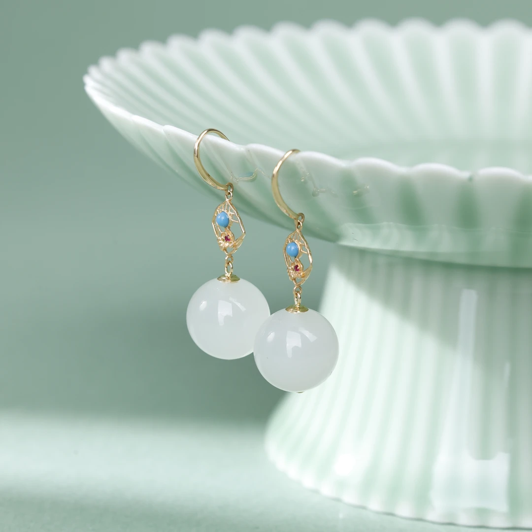 【央博玉】18k和田玉耳饰-YB93550105-多样性发一|BHT4