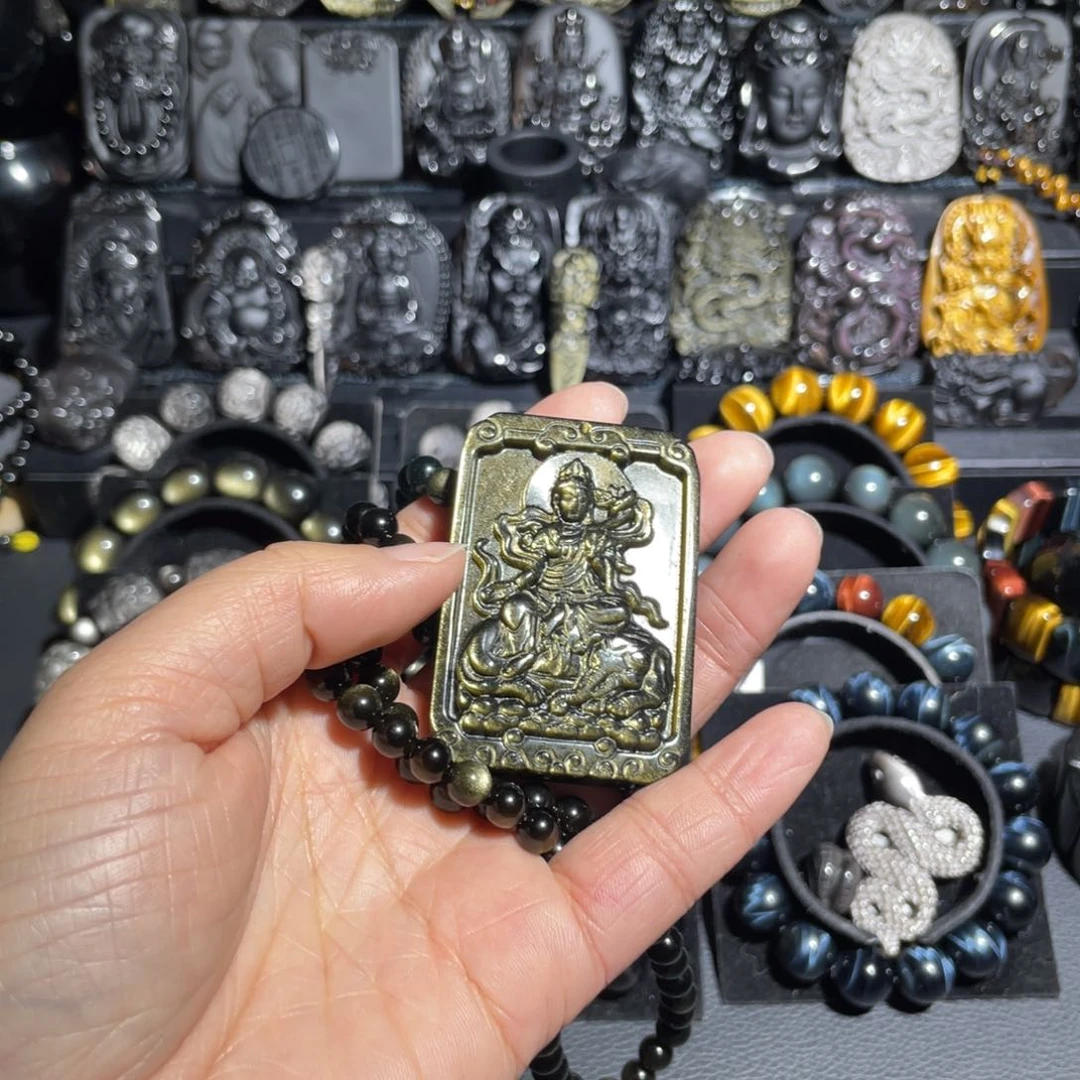 黑曜岩吊坠(赠链)未镶嵌冰*茶6mm108颗