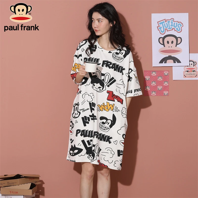 大嘴猴印花套头短袖中长款睡衣裙女夏日新款透气舒适连衣裙可外穿