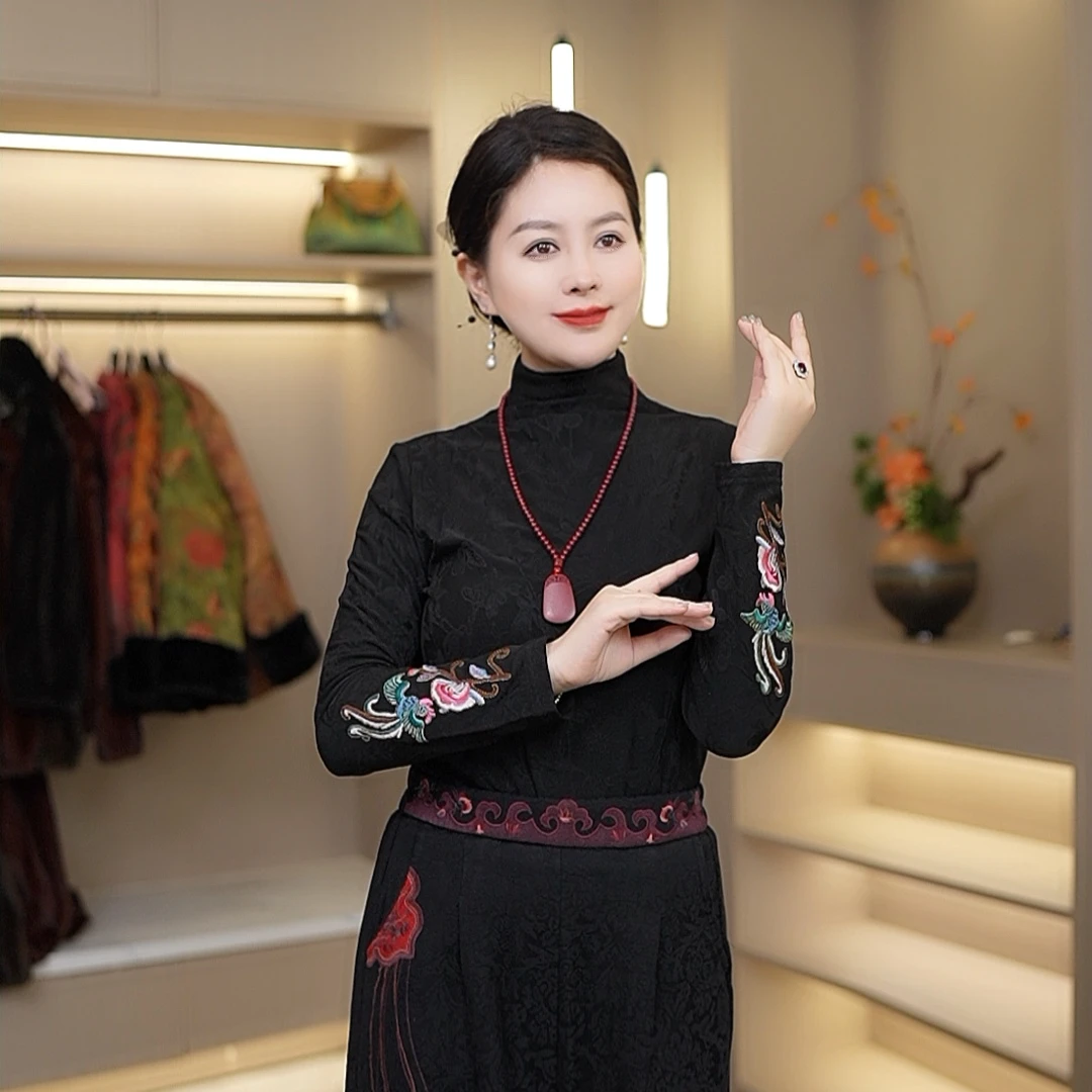 新中式T恤 中国风装新款气质上衣打底衫长袖新款显瘦时尚百搭气质