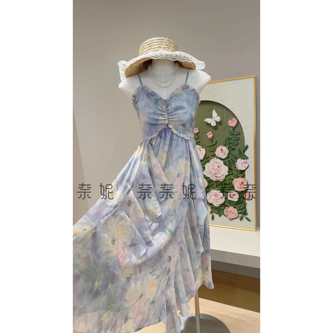 【微醺蜜桃】吊带连衣裙女2025新款夏季法式气质显瘦设计感6216
