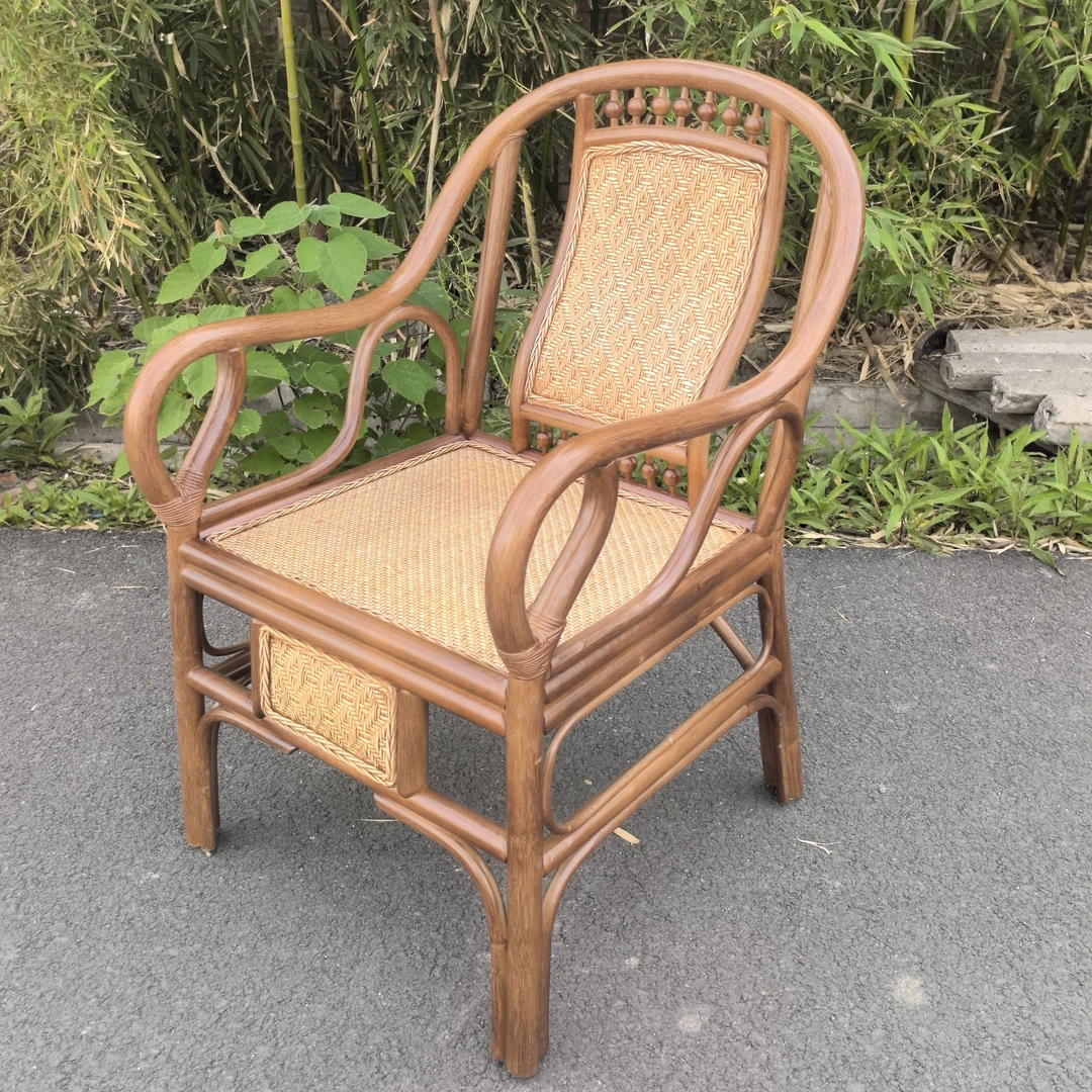 【春和景明家居】花席靠背椅天然藤杆藤编手工藤椅休闲椅客厅阳台椅