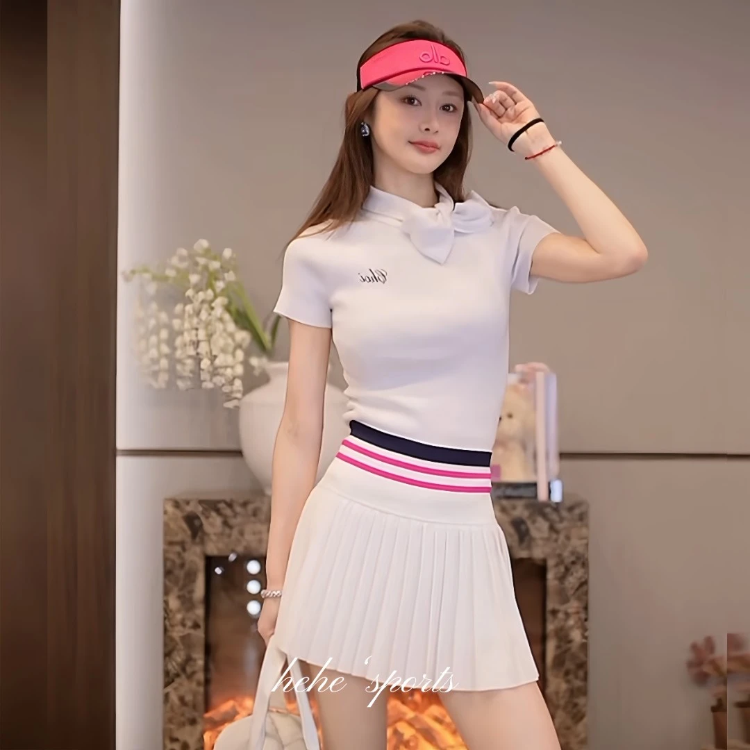 你的呵呵丨运动系列丨蝴蝶结针织短袖上衣|高腰收腹A字百褶短裙