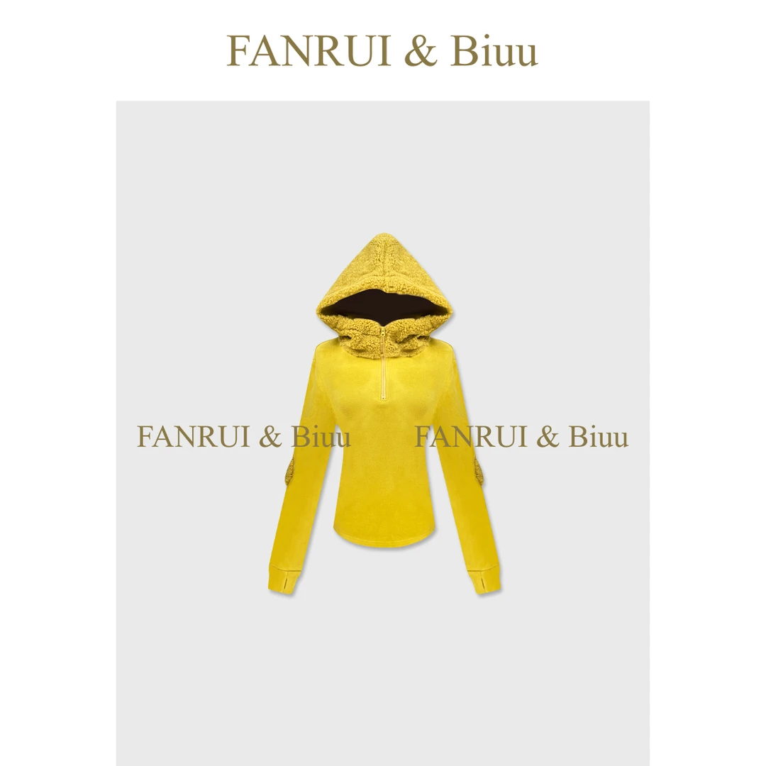 FANRUI/泛芮 「瑶台镜海」颗粒绒连帽复古时髦洋气百搭卫衣B18847