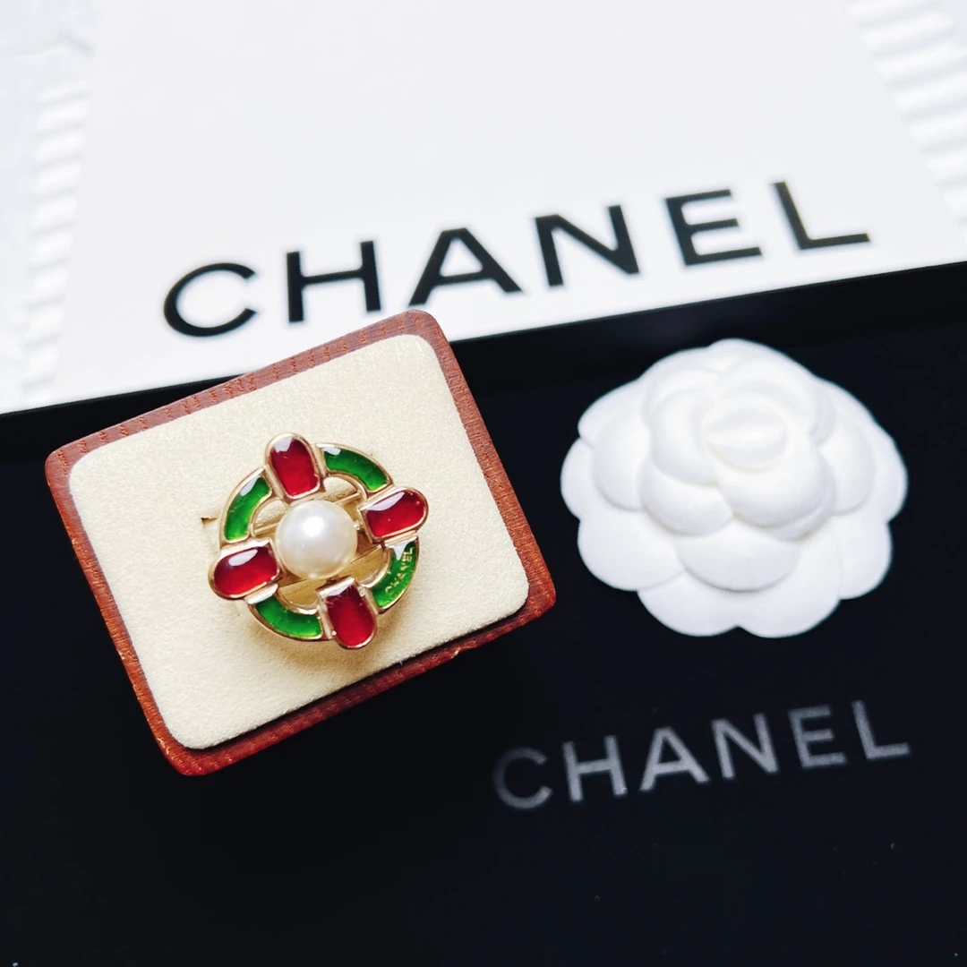 95新 Chanel/香奈儿 柚礼中古/香奈儿竹节红绿琉璃戒指CQ502027