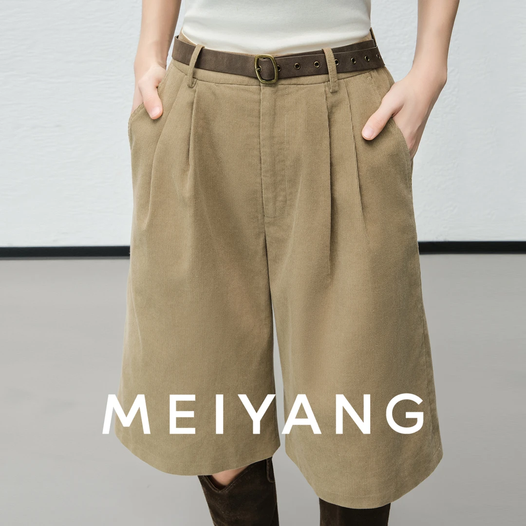 A美洋MEIYANG 麦丘中裤【暖系流光】 灯芯绒宽松阔腿五分裤-周四