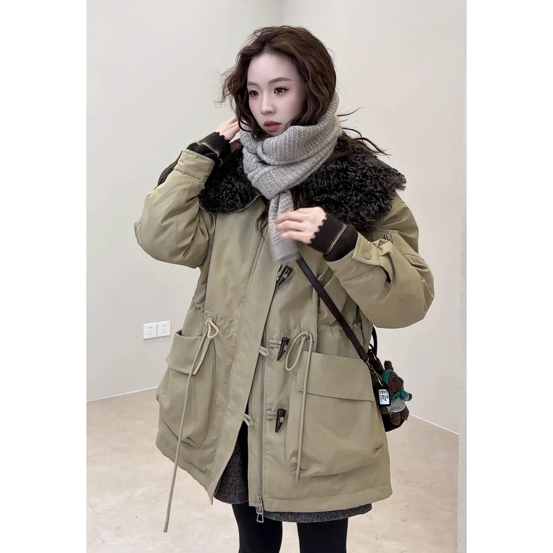 小静静一会【卷毛大翻领外套】2025冬款百搭夹羽绒风衣 2510C7207