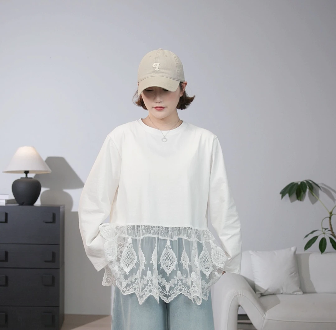 韩系镂空蕾丝拼接减龄上衣