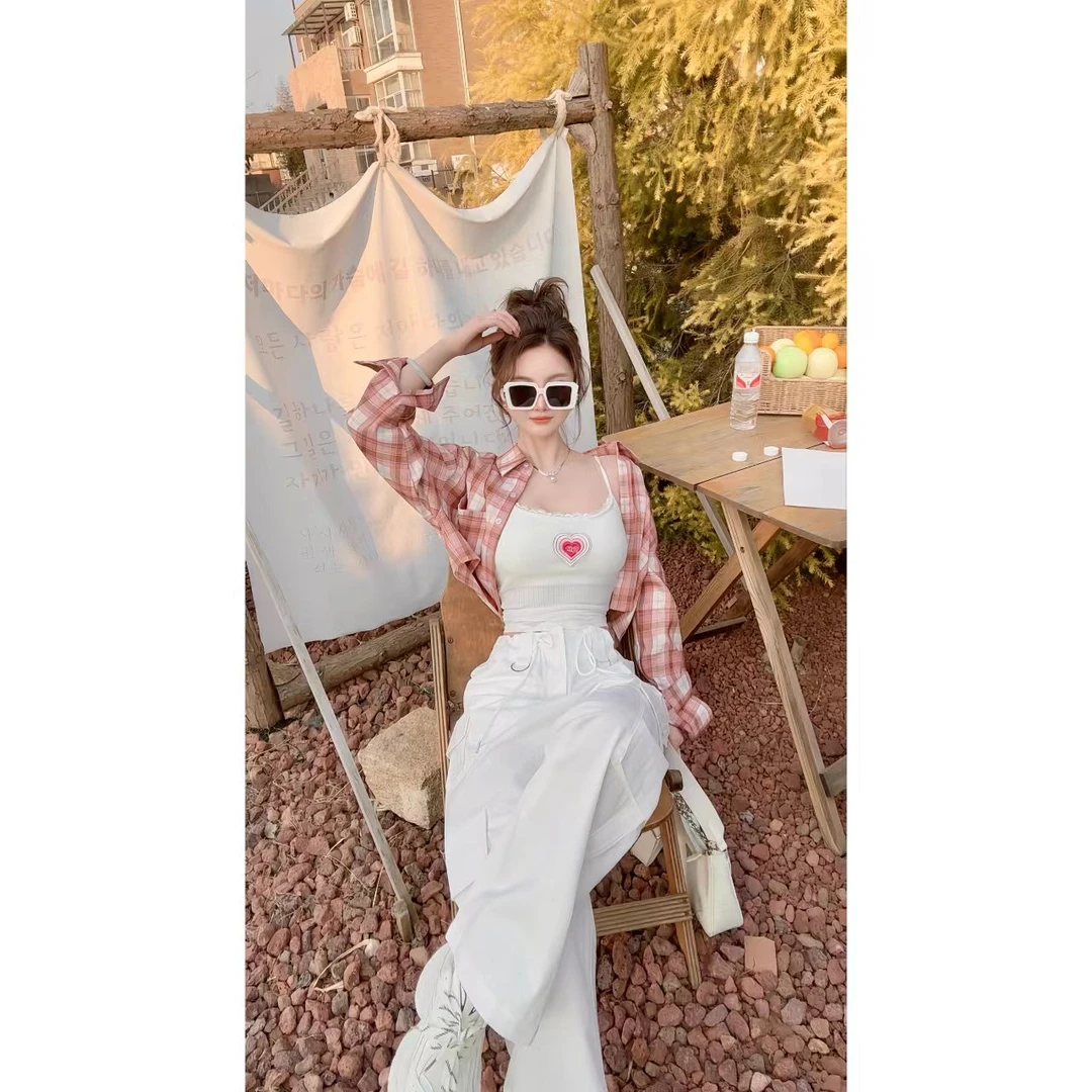 曼曼【甜辣公式】街头辣妹阔腿显瘦高腰多口袋工装裤