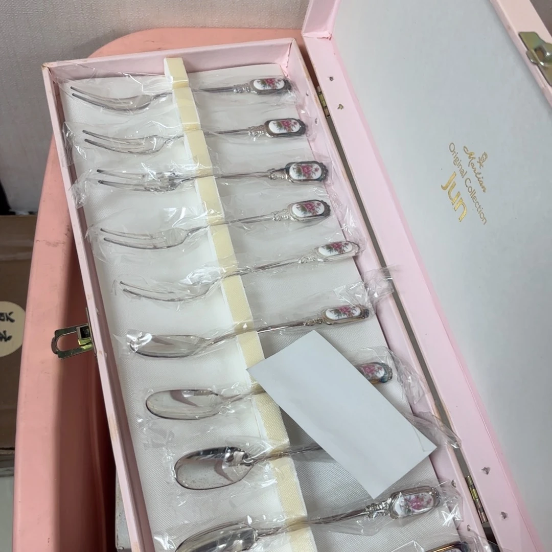 瓷片镀银甜品勺插一套41