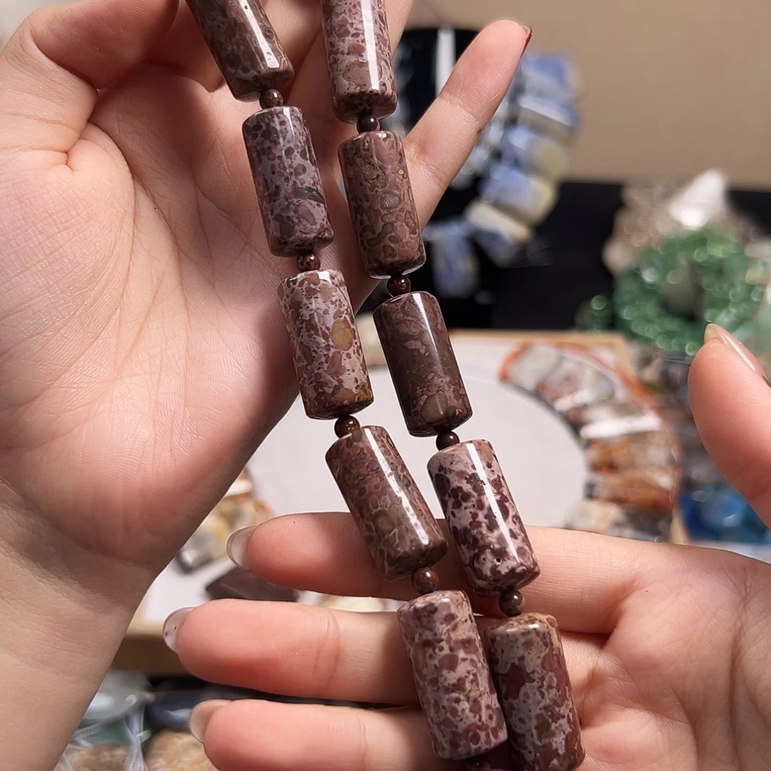 玛瑙/玉髓合金珠宝半成品B212黑金豹影圆柱26*12mm