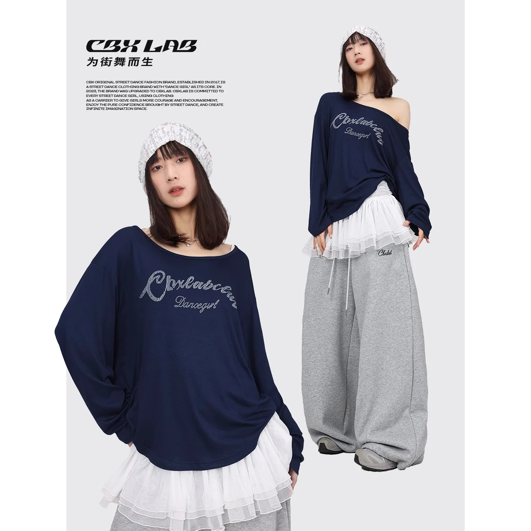 CBXLAB街舞潮牌藏青软糯烫钻爵士罩衫kpop辣妹慵懒垂坠感跳舞长袖