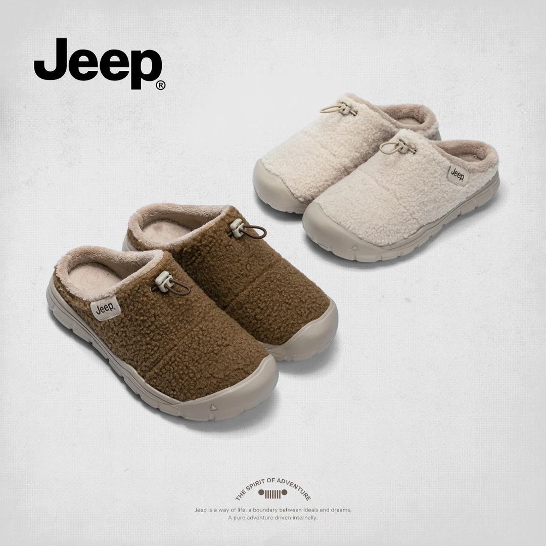 jeep加绒勃肯鞋女半拖2025秋冬新款丑萌百搭穆勒鞋一脚蹬通勤女鞋