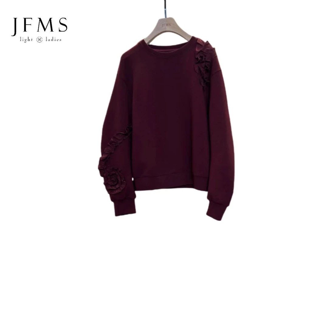 设计感一百棉双面泡芙花朵卫衣W151