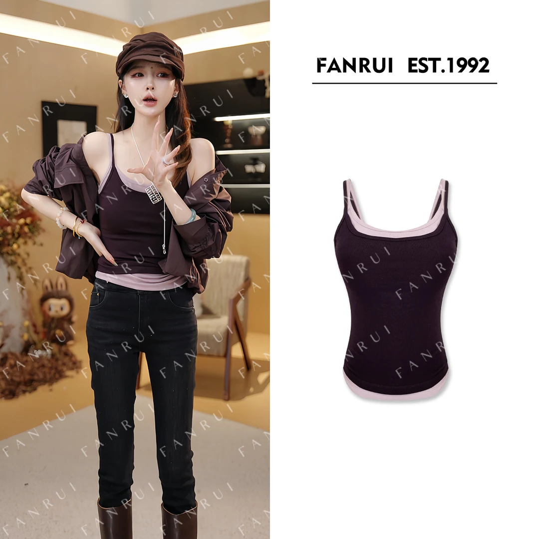 FANRUI/泛芮 「贝贝biuu」双色时髦打底修身纯欲百搭背心吊带B18088
