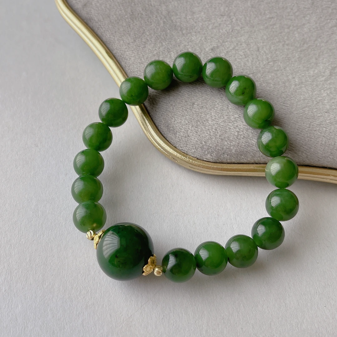 【新人超级福利】9-10mm和田玉碧玉路路通手串时尚百搭绿色单圈