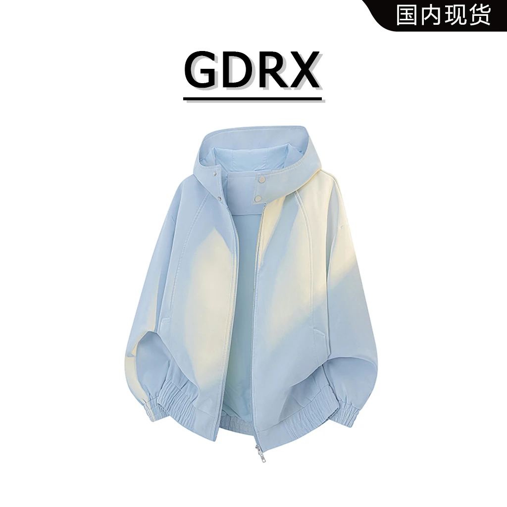 GDRX日系简约风男士皮衣夹克2025秋季新款中性风连帽防风上衣外套
