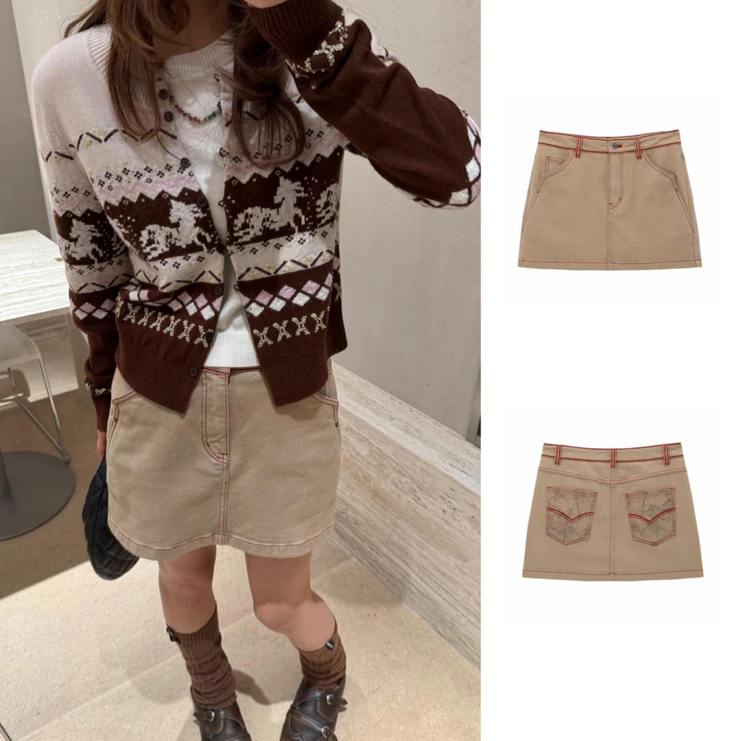 AVVENN2026春高腰显瘦工装风明线半身裙女1290dopdop买手店