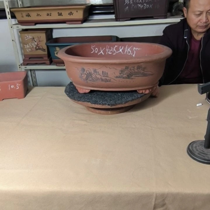紫砂花盆豆沙色小号腰