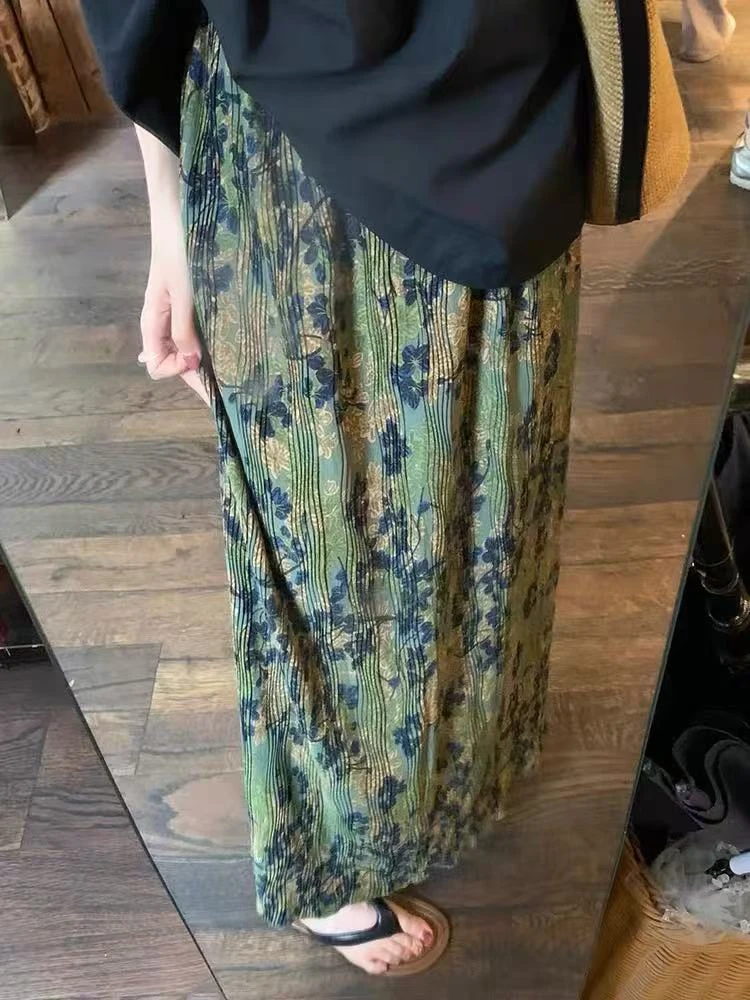 【NO退NO换】韩版复古显瘦褶皱碎花半身裙01125（裙长88）