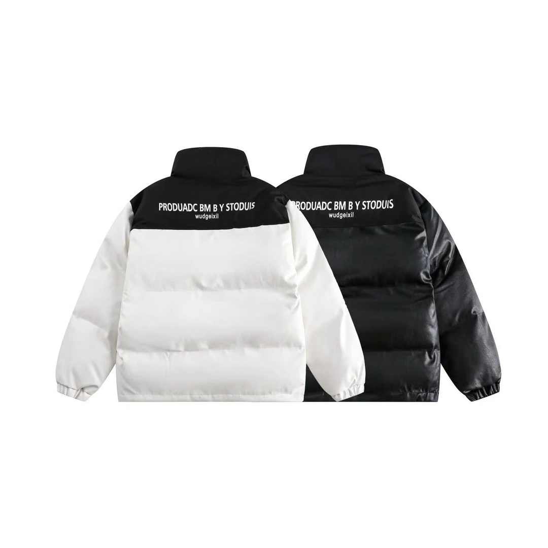 冬季拼接撞色复古百搭男女休闲立领棉服-1130