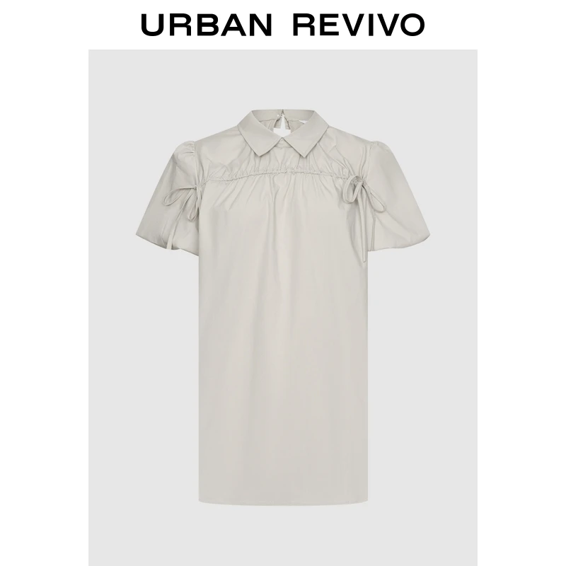 UR2025夏季新款女装抽褶系带泡泡袖超短款连衣裙UIR750005