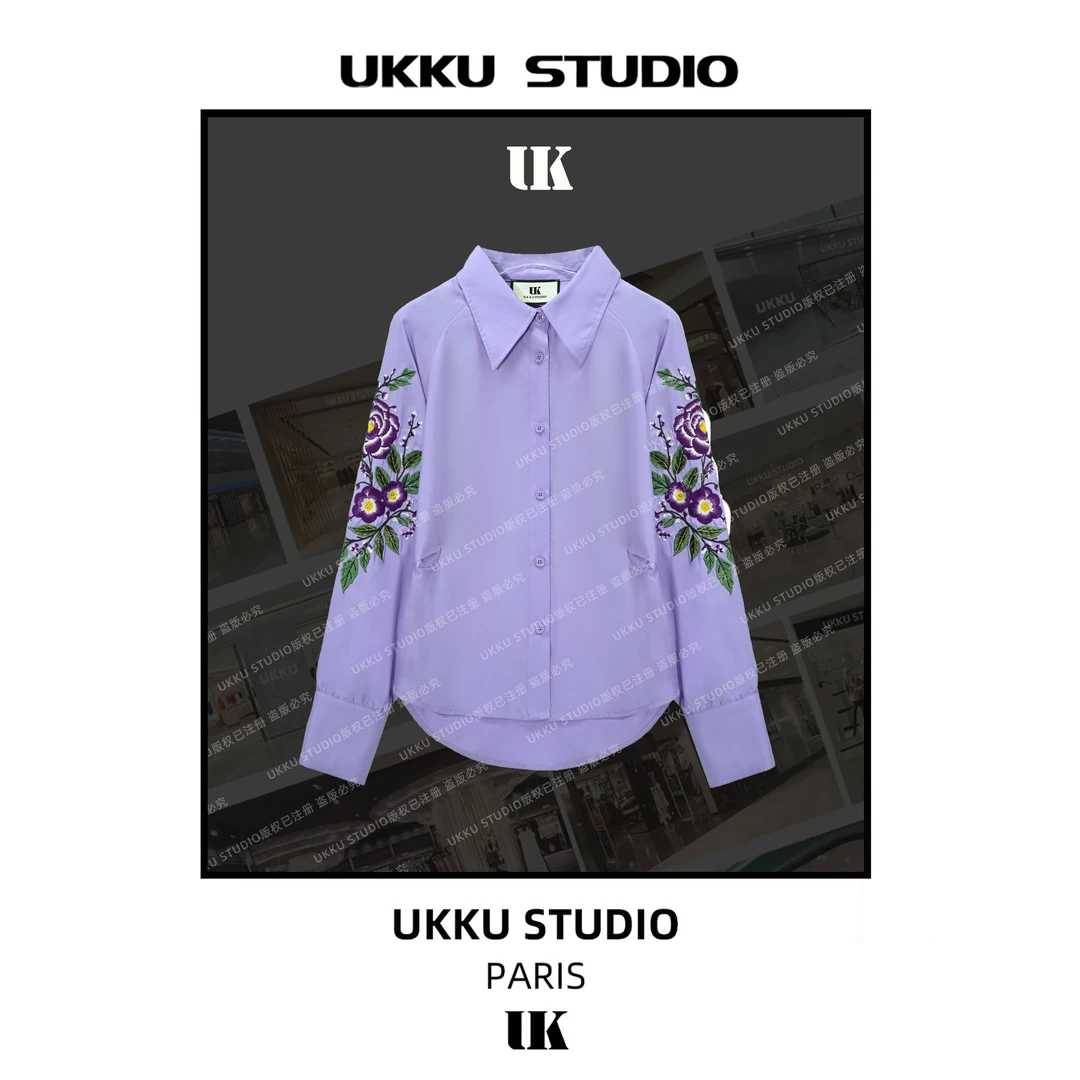 鸽子【UKKUSKUDIO】设计师款春秋冬气质衬衫女士外套613620