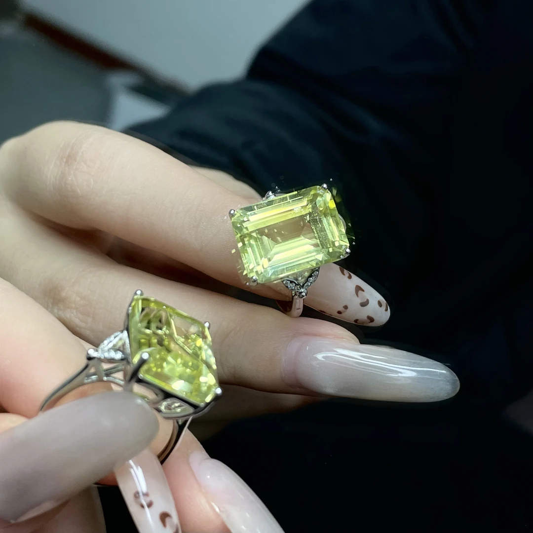 天然柠檬晶大克拉女士戒指贵气十足珠宝首饰精致双十一轻奢简约