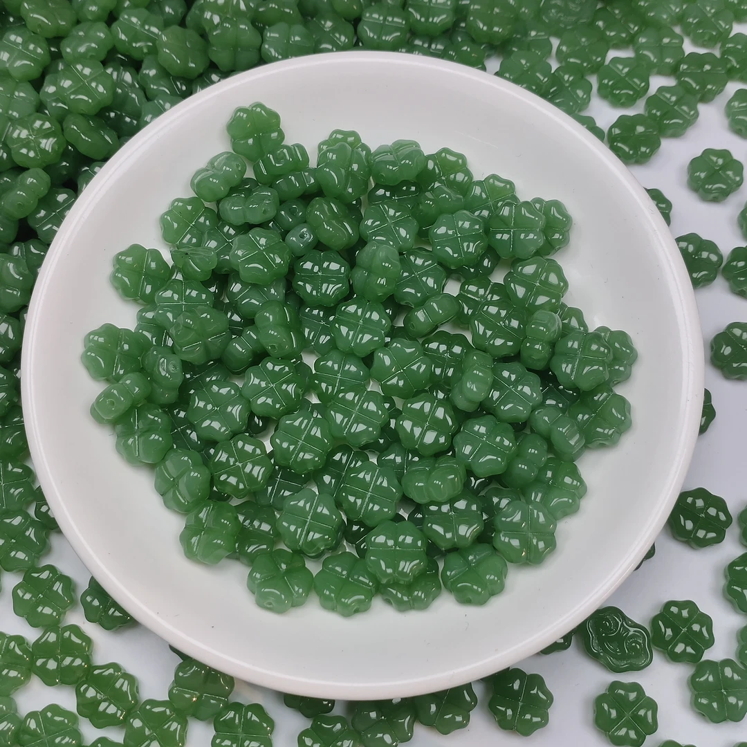 【散珠批发】W2345菠菜绿四叶草10*4MM*5颗