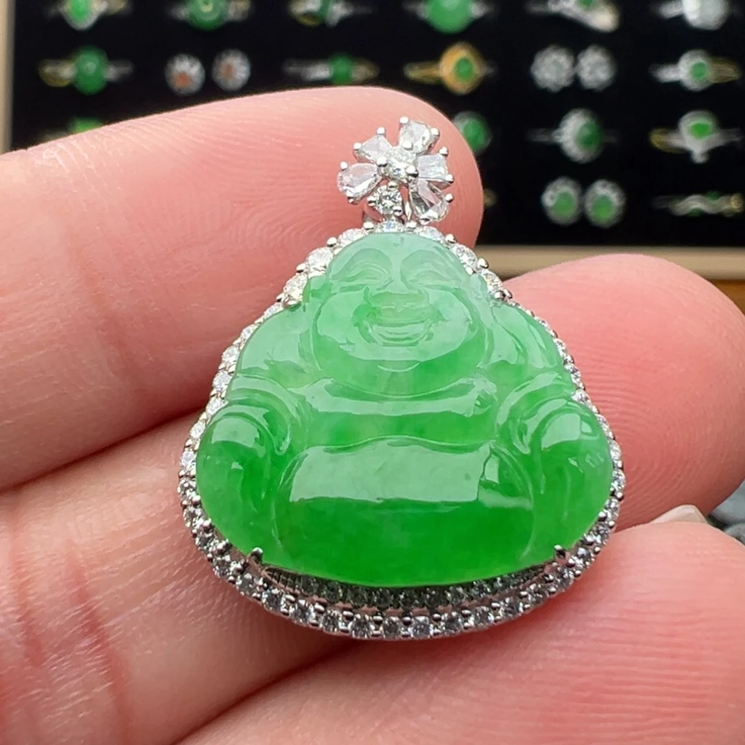 翡翠18K金镶嵌颈饰佛15.7