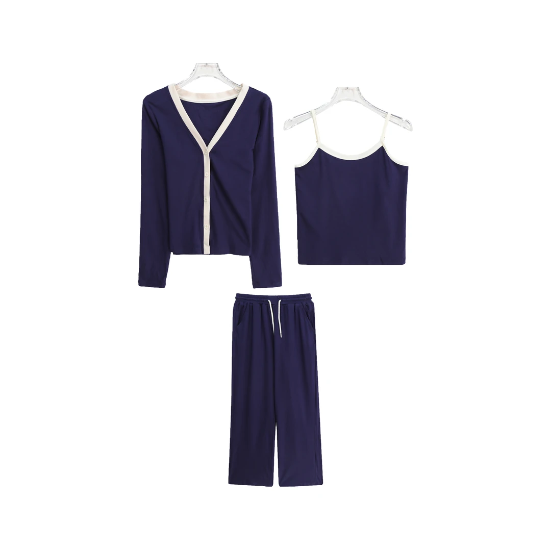 S简约开衫外搭显瘦吊带宽松休闲裤三件套S3685