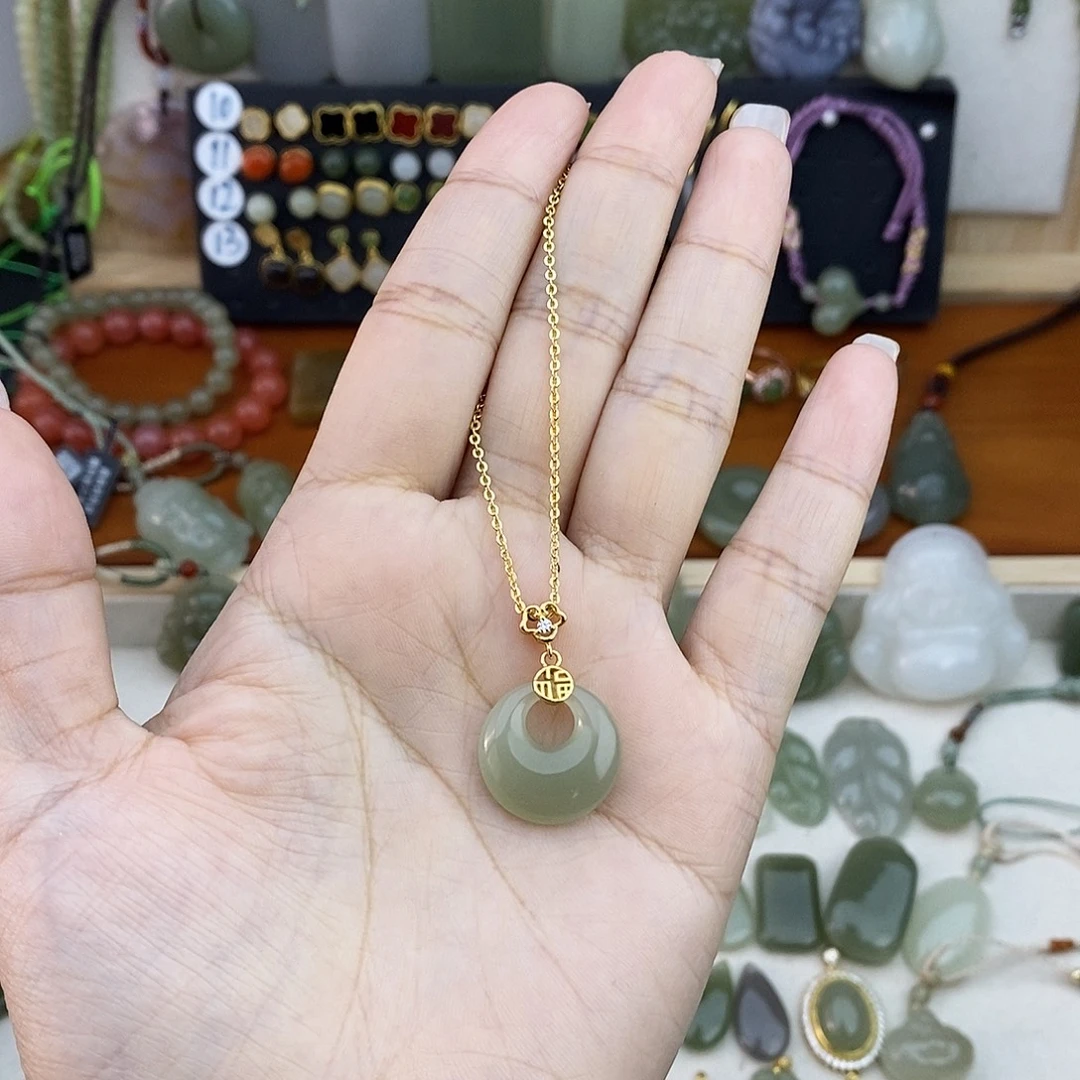 和田玉银S925镶嵌吊坠(不含链)