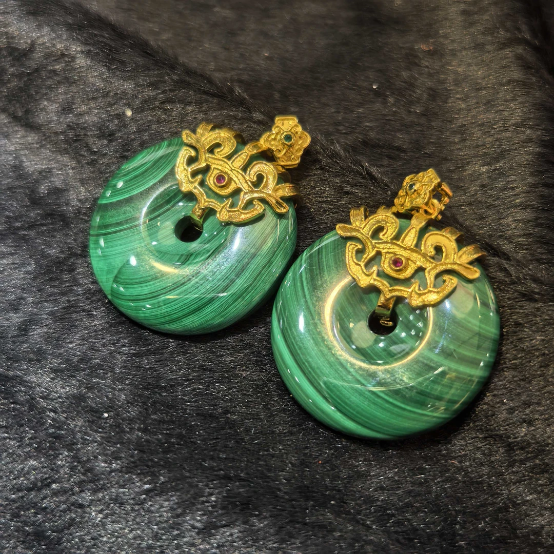 江德洋珠宝CT11174孔雀石平安扣吊坠配麻花链-多样性发货只发一件