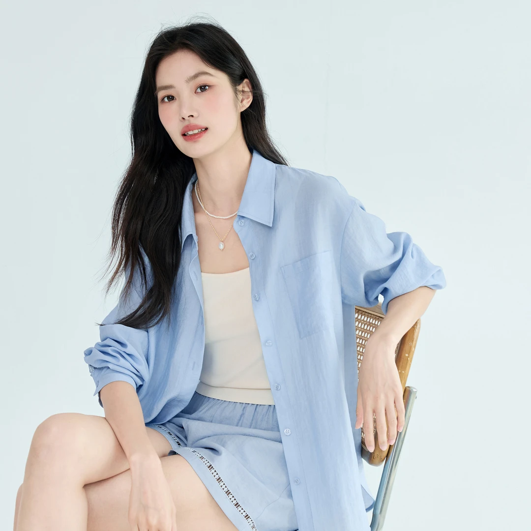 芙丽宽松版型蓝色氛围感休闲短裤2025夏装新款1G5951571