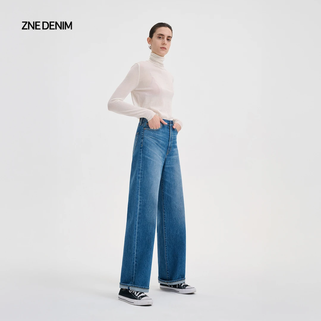 ZNEJeans立体感廓形剪裁赤耳宽松牛仔长裤1288