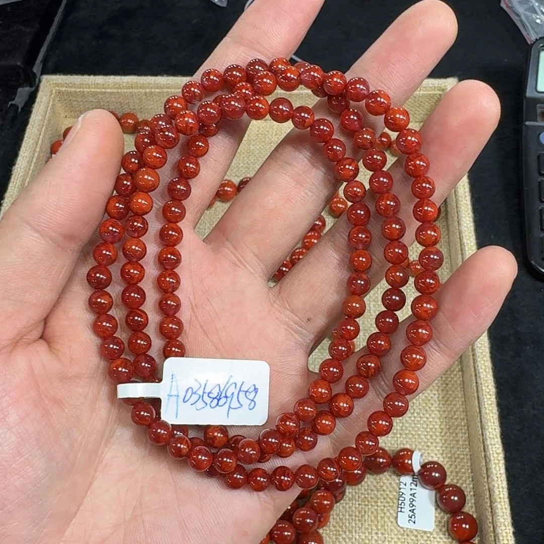 泛***我南红玛瑙未镶嵌手链原矿南红项链5mm➕精品火焰纹