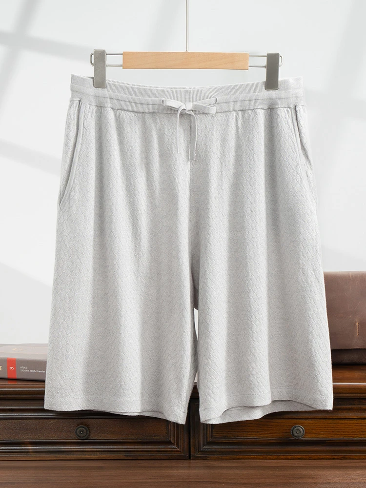 精纺丝毛绒短裤夏季薄款男士竖纹休闲短裤直筒外穿幂式穿搭