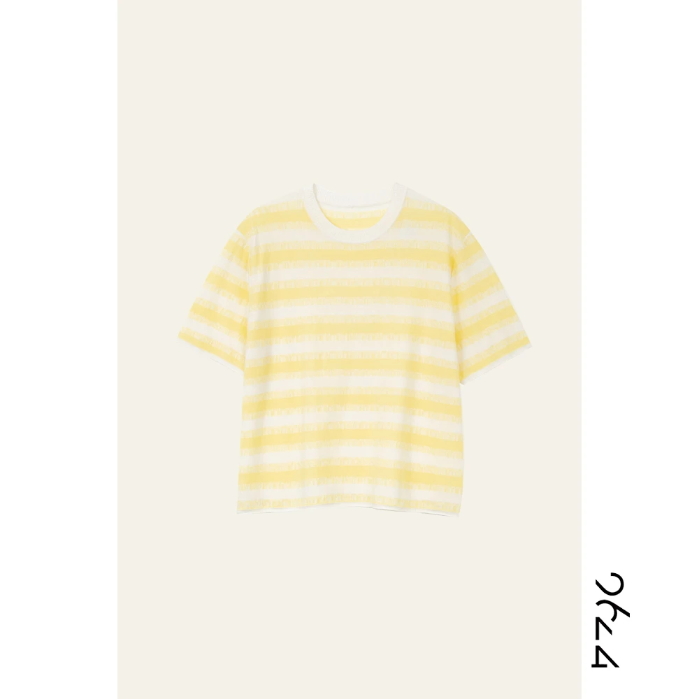 【甜瓜】天丝+桑蚕丝超冰爽！渐变条纹蜜瓜黄色女装针织短袖T恤18128