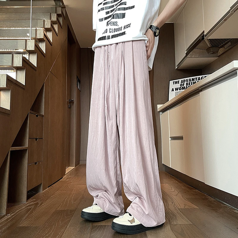 冰丝裤子男夏季薄款潮牌阔腿拖地垂感山本裤宽松高级感痞帅休闲裤