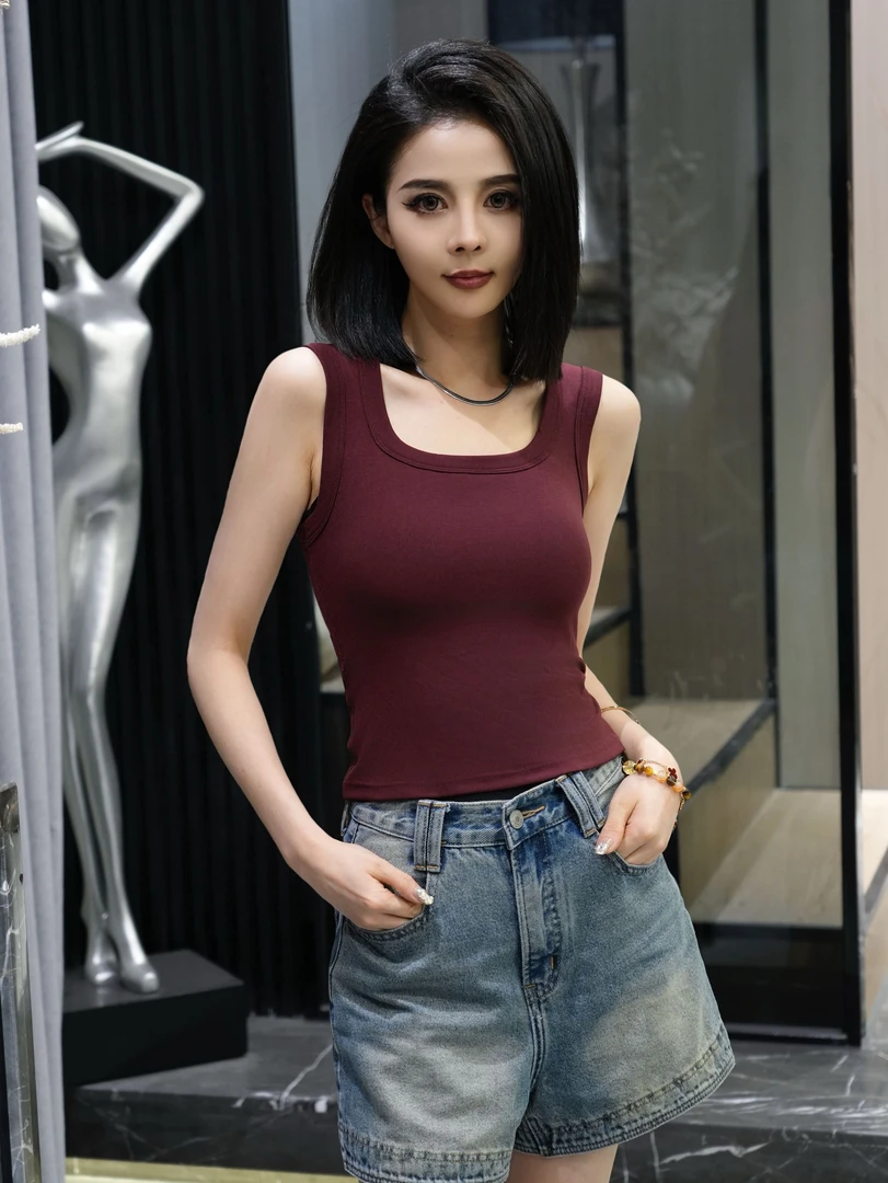 POPULARYW【盈画】Z·R上品屋 复古百搭修身无袖U型领背心