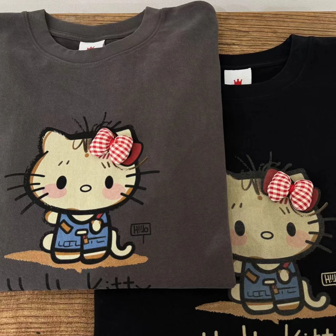 皇冠【301-399】韩系宽松印花卡通时尚简约高克重磨毛短袖