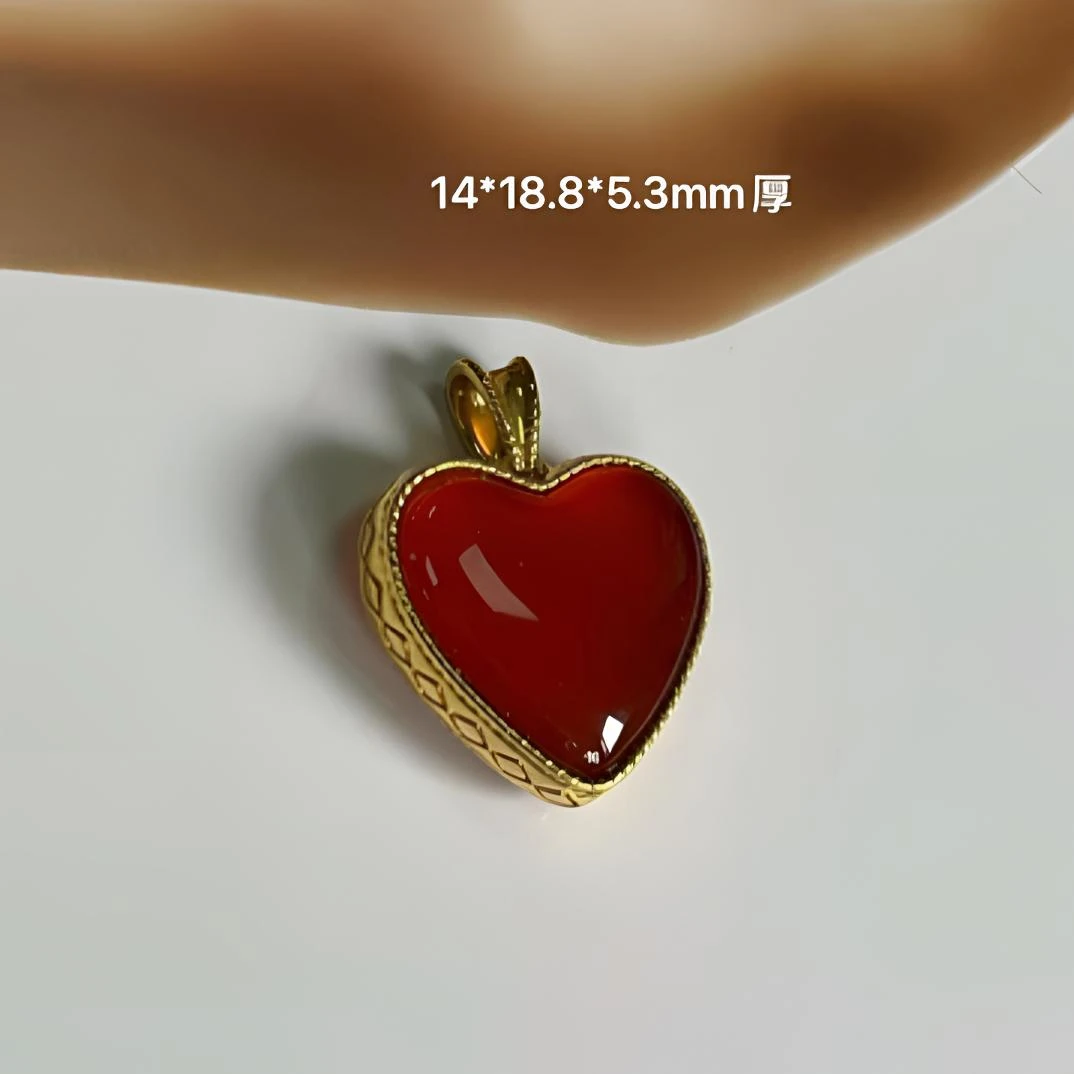18k金心形精美白贝红玛瑙吊坠（不含链）四叶草吊坠18k金