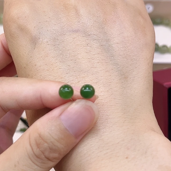 和田玉银S925镶嵌耳饰