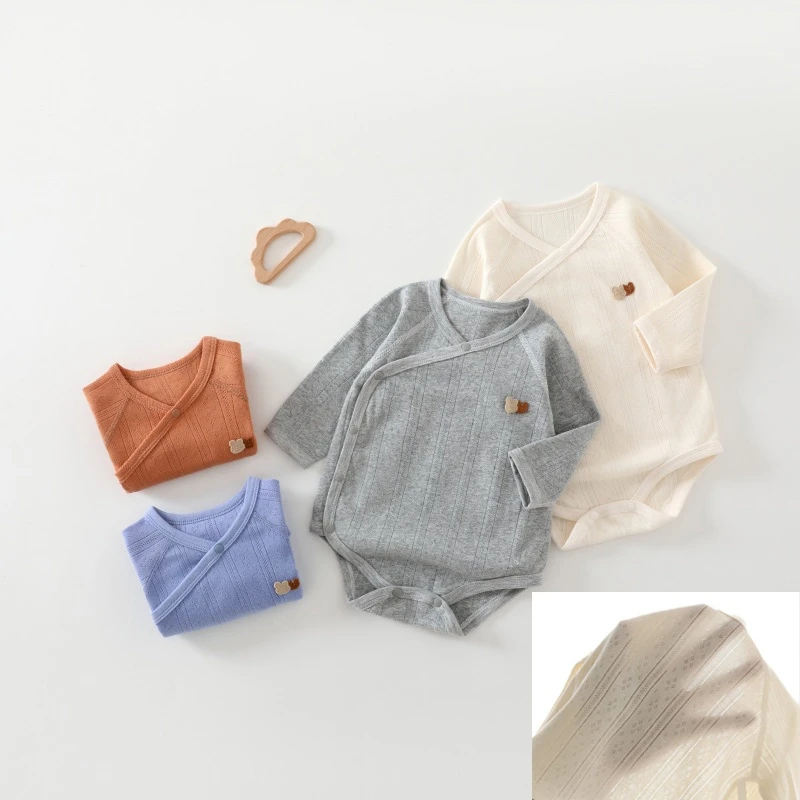 100%精梳棉2025夏季轻薄婴儿包屁衣长袖透气提花A类无骨三角哈衣