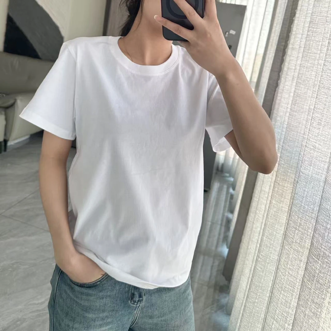 圆领短袖t恤女2025夏季新款纯色打底内搭半袖体恤白色正肩上衣棉