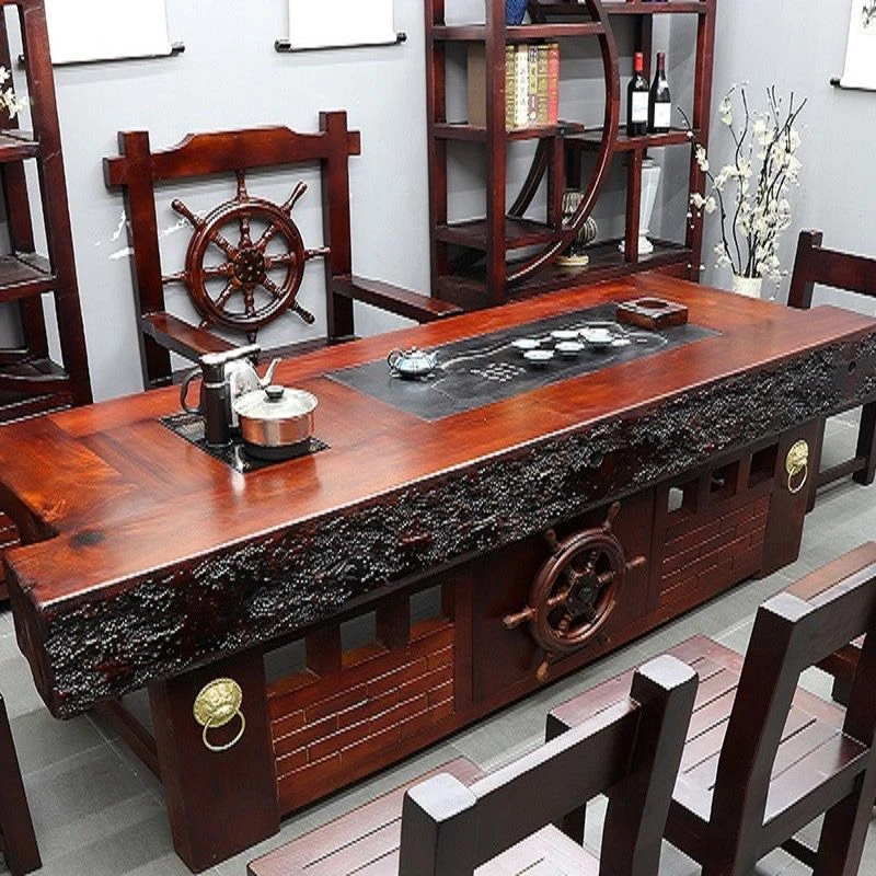 老船木茶桌椅组合全实木泡茶桌办公室客厅茶桌一体一整套功夫茶台