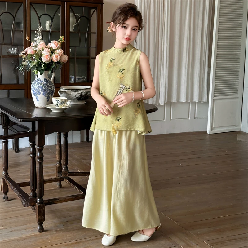 女童夏装国风套装2025新款儿童装洋气旗袍女大童夏季新中式两件套
