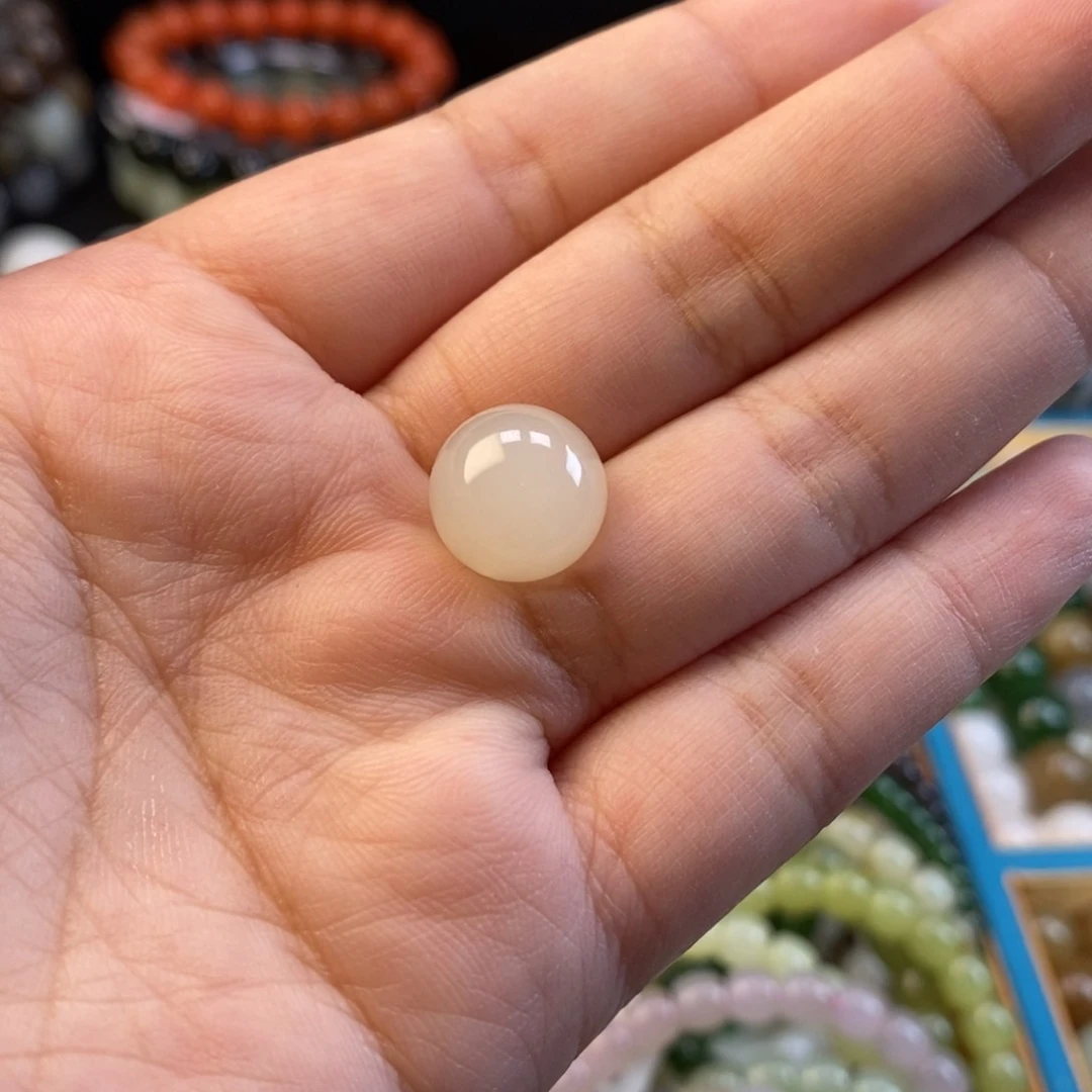 和田玉手串未镶嵌b****o藕粉单珠z 12