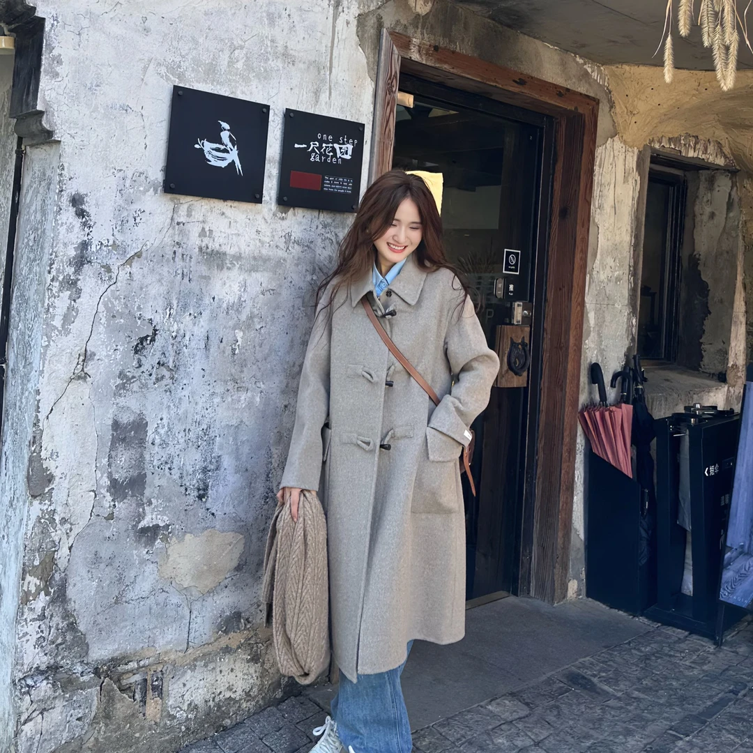 春秋冬慵懒大衣秋冬新款韩版毛呢大衣女中长款23127